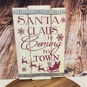 Festive Red Holiday Sign with Santa Design